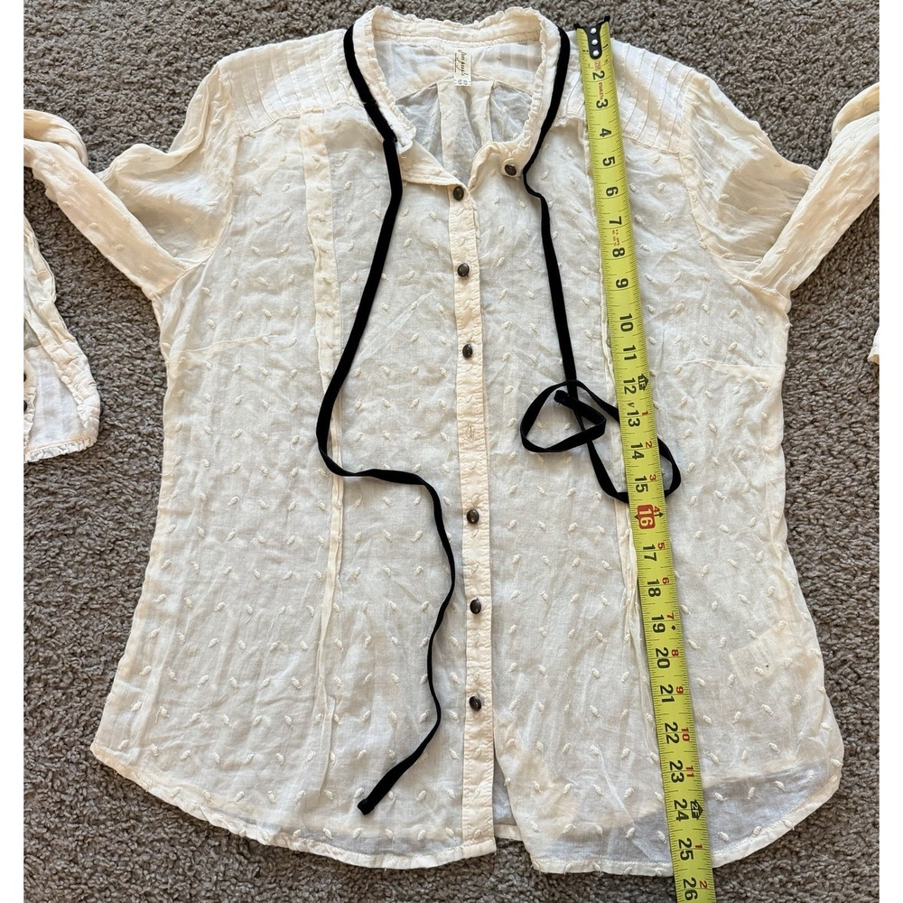 Free People Women's Lightweight Long Sleeve Ivory Cotton Blouse Size Medium - Picture 6 of 7